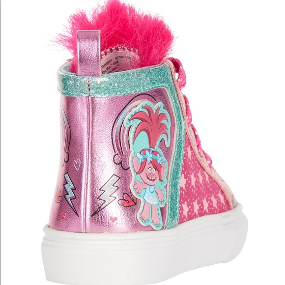🍓 Trolls Size 12 Sneakers Girls Toddler Pink High - Picture 2 of 3